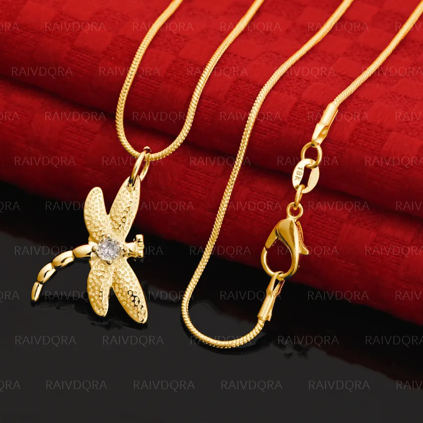 Authentic 18K Gold Plated Dragonfly Chain Pendant Necklace For Women and Men Jewelry Lively Charm Engagement Wedding