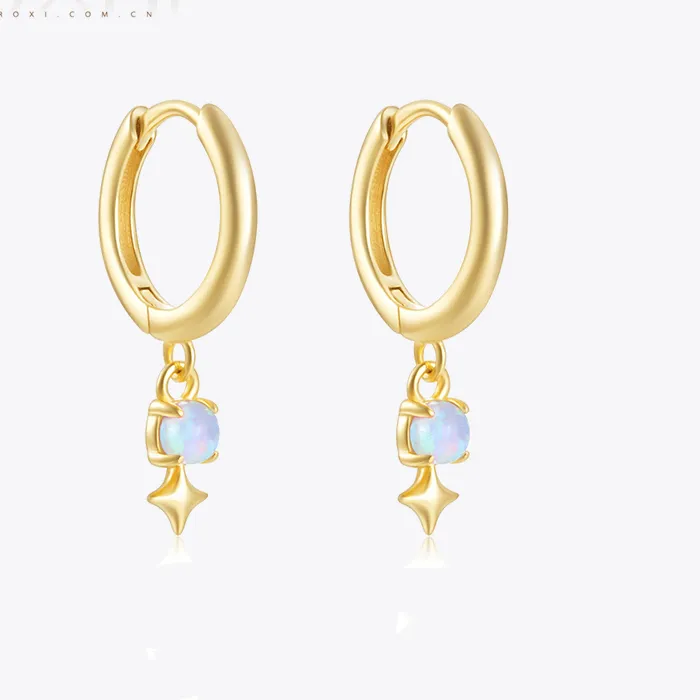Authentic Celestial Harmony: Radiant White Opal Drop Hoop Earrings for the Modern Goddess