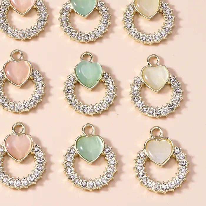 Authentic Opal Heart Charms: 10pcs/lot - Gold-Plated Crystal Pendants for Jewelry Making