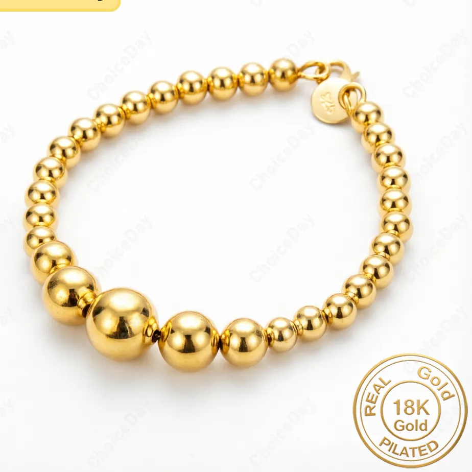 Authentic 18K Gold Plated Delicate Glossy Beaded Bracelet for Women - Fashionable Gift, Wedding Party Jewelry