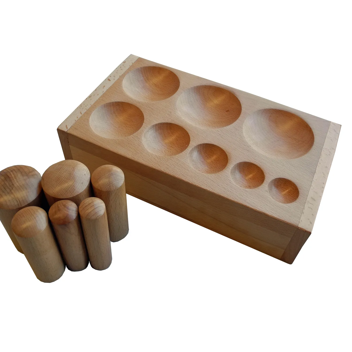 Authentic Durston 6 Punch Wooden Dapping Set Large Block with 8 Domes (19-101mm) & 6 Punches for Non-Marring Jewelry Metal Forming