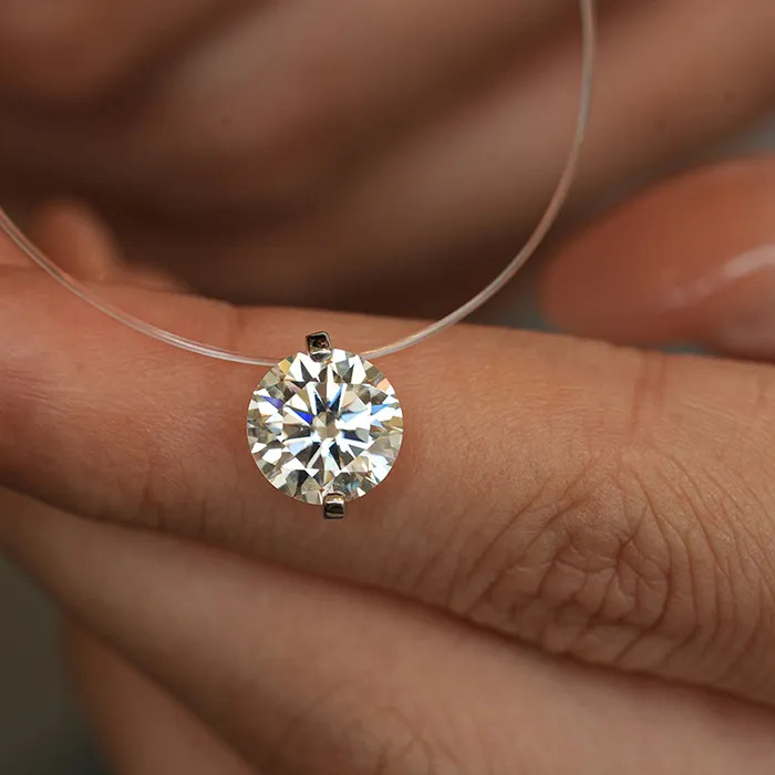 Authentic Smyoue 0.5-5CT Brilliant Cut Certified Moissanite Necklace for Women Sparkling Fishing Line Pendant Pure S925 Plated 18k Gold