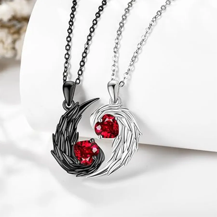 Authentic The Dual Nature Talisman Red Zircon Heart & Feather Wings Amulet