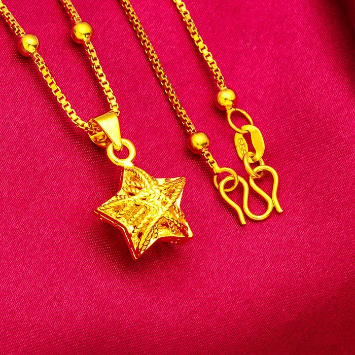 Authentic Hollow Star Pendant Fine Chain for Women, 24K Gold, AU999 | Polished star cutouts on delicate chain, radiant for daily charm