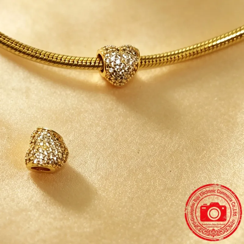 Authentic New Original Charm Beads,Gold Pavé Spacer Charm&Pavé Heart Clip&Radiant Star Charm Beads Fit Pendant Bracelet Women Jewelry Gift