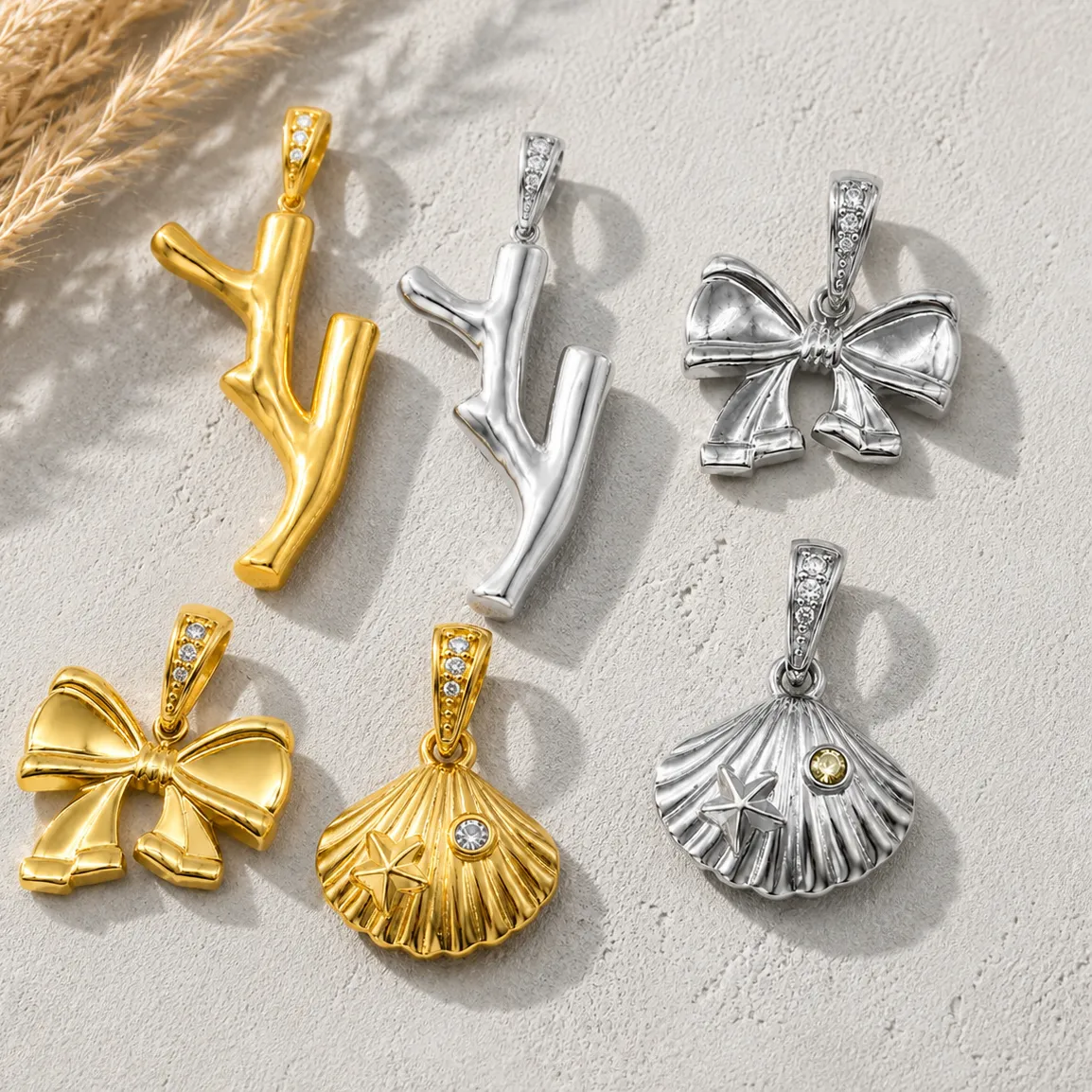 Authentic Mixed Zircon Stainless Steel Charms Gold Plated Multi Shape Heart Butterfly Starfish Cross Pendant DIY Jewelry Accessories