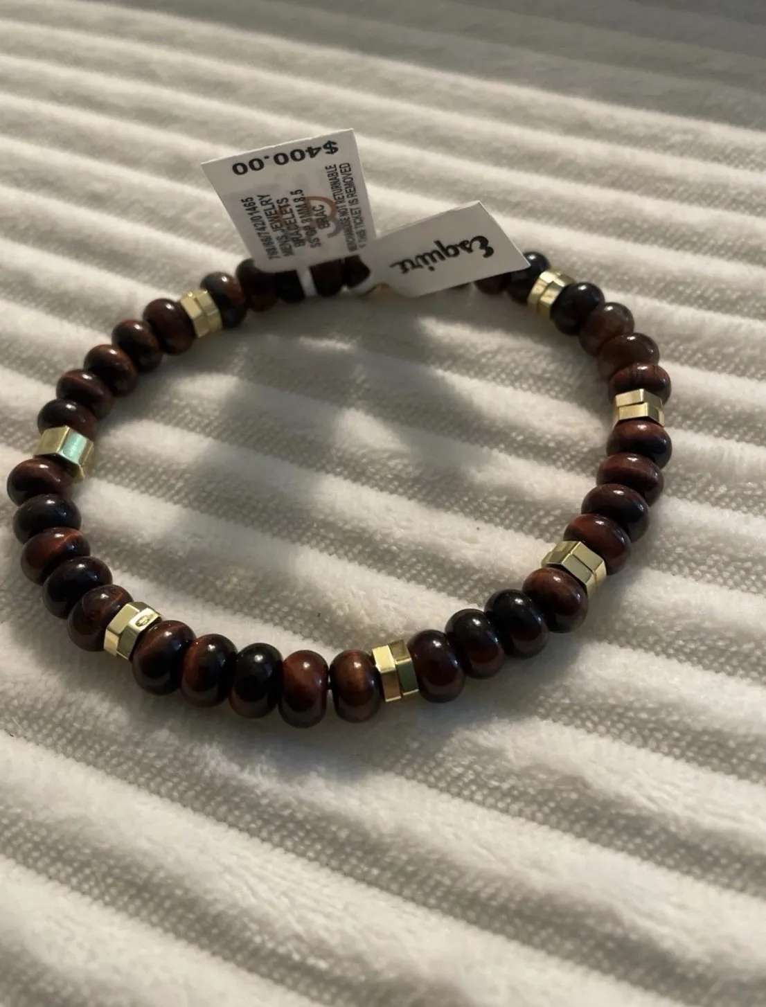 Authentic Tiger Eye Guardian Gold- Plated Silver Stretch Bracelet