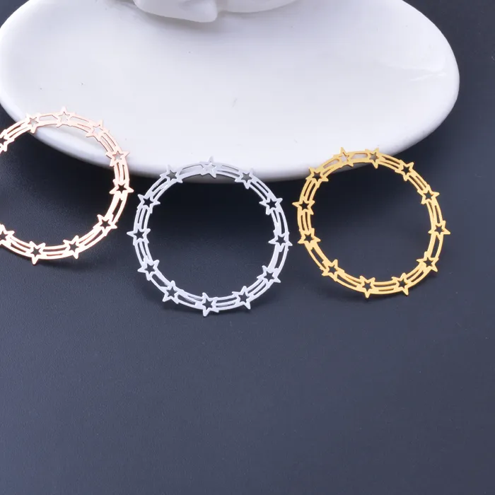 Authentic 6pcs 35mm Filigree Star Garland Charms Rose gold color Round charms laser Cut Brass Jewelry DIY Earring