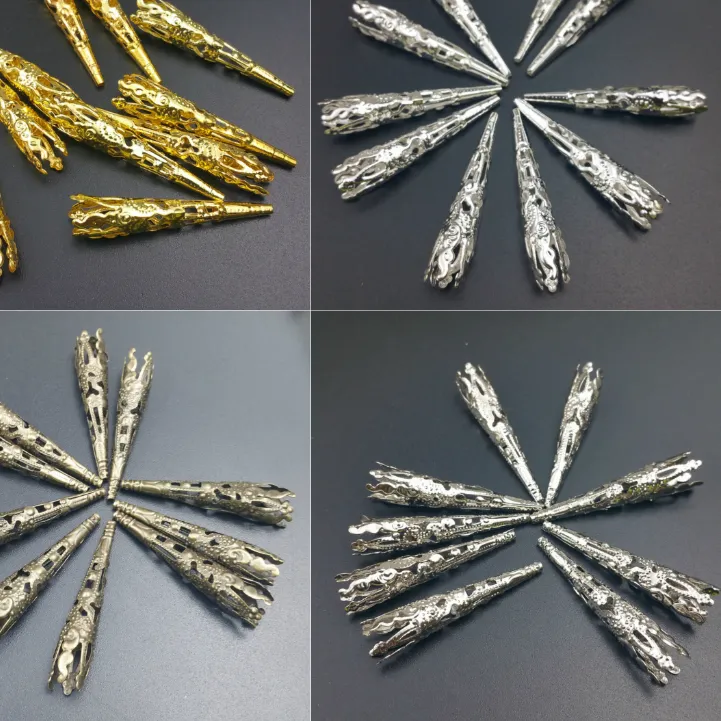 Authentic 50pcs/lot Rhodium/Gold Filigree Bead Caps Metal Cone Charms fit Jewelry Findings Making End Caps 8x40mm