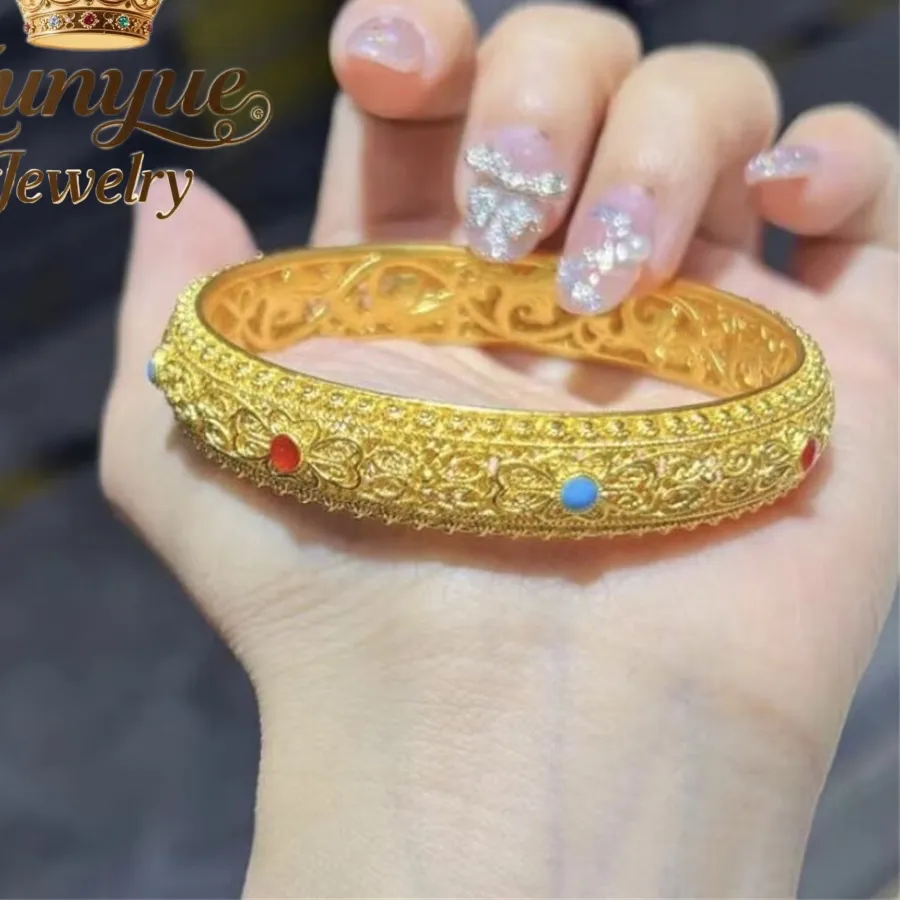 Authentic Mystic Bloom: Gilded Filigree Enamel Bracelet of Protection