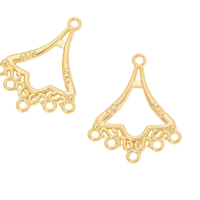 Authentic 18K Gold Plated Brass Vintage Scroll Triangle Filigree Earring Connectors Multi Loops Charms For DIY Earring Jewelry Making