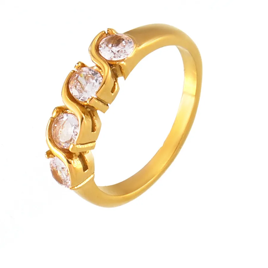 Authentic Shiny 4 White Zircon Ring Women's Quality Gold Plated Luxury Couple Promise Ring Charm Jewelry Accessories