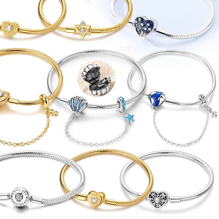 Authentic S925 Sterling Silver Bracelet Bangle Gold Vintage Heart Snake Bone Bracelet for Women Wedding Charm Jewelry 17-20cm