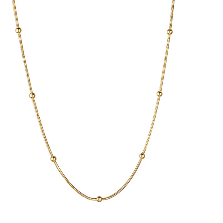 Authentic 316L Stainless Steel Fashion Fine Jewelry Gold Color Minimalism Charms Beaded Snake Bone Chain Choker Necklace Pendant For Women