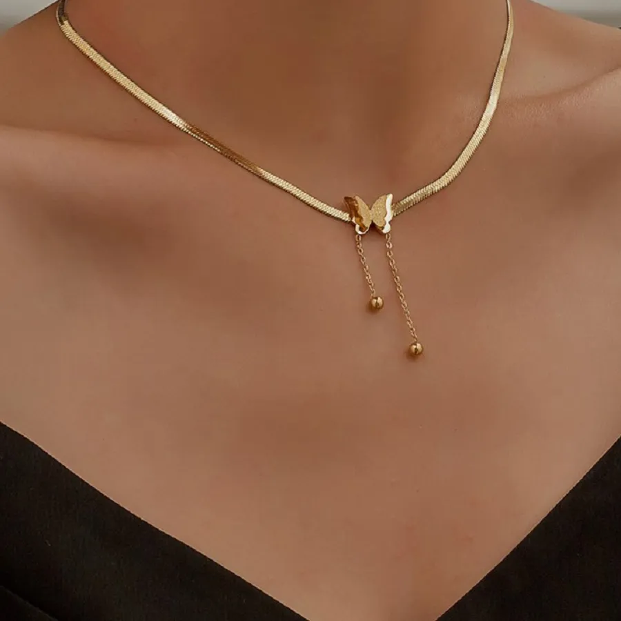 Authentic Vintage Butterfly Necklace Women Gold Color Stainless Steel Snake Chains Aesthetic Charm Choker Wedding Party 2025 Jewelry Gift