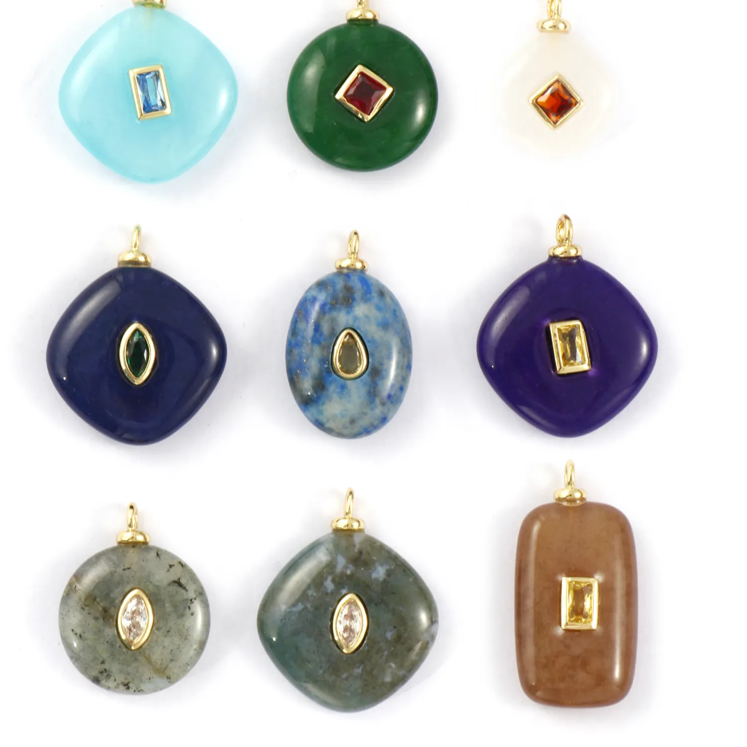 Authentic 1 Piece Natural Stone Brass Charms Cubic Zirconia Geometric Charms 18K Gold Plated Pendant Diy Necklace Jewelry Making