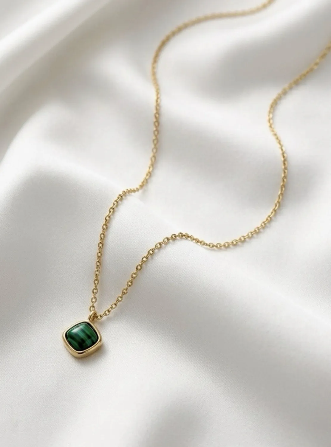 Authentic Talisman Of The Verdant Heart 14K Gold- Plated Malachite Square Pendant