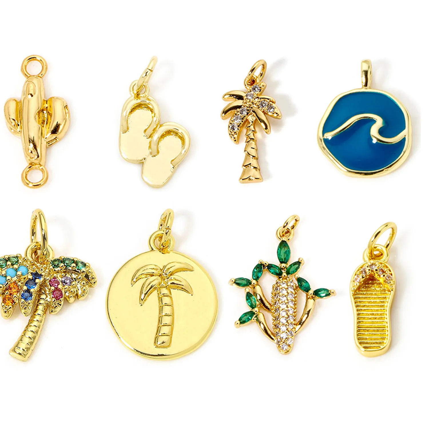 Authentic Talisman of the Sunlit Shoreline: 18K Gold-Plated Ocean and Desert Charms