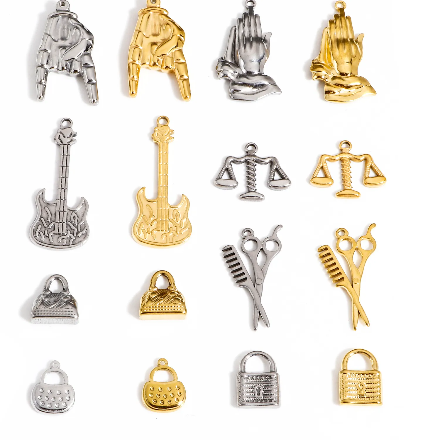 Authentic 304 Stainless Steel Handbag Rock Gesture Shape Charms For Jewelry Making Gold Color Scissors Guitar Palm Pendant Diy Supplies