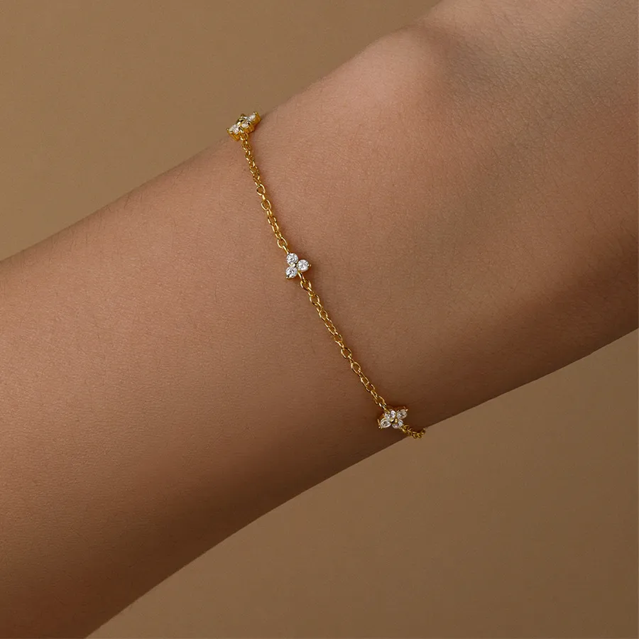 Authentic ROXI 925 Sterling Silver 3/4/5 Flower Zircon Charms Bracelet  For Women 18K Gold Cross Plata Party Wedding Jewelry pulseras Gift