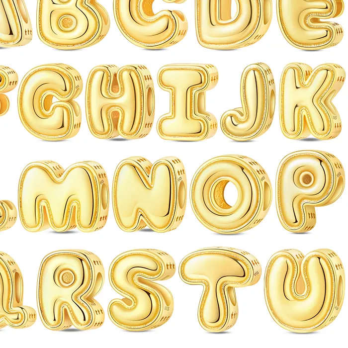 Authentic Charms Plata De Ley 925 Gold Plated 26 English Letters Beads Fits 3mm Bracelets Necklace for Women Pendant Luxury DIY Jewelry