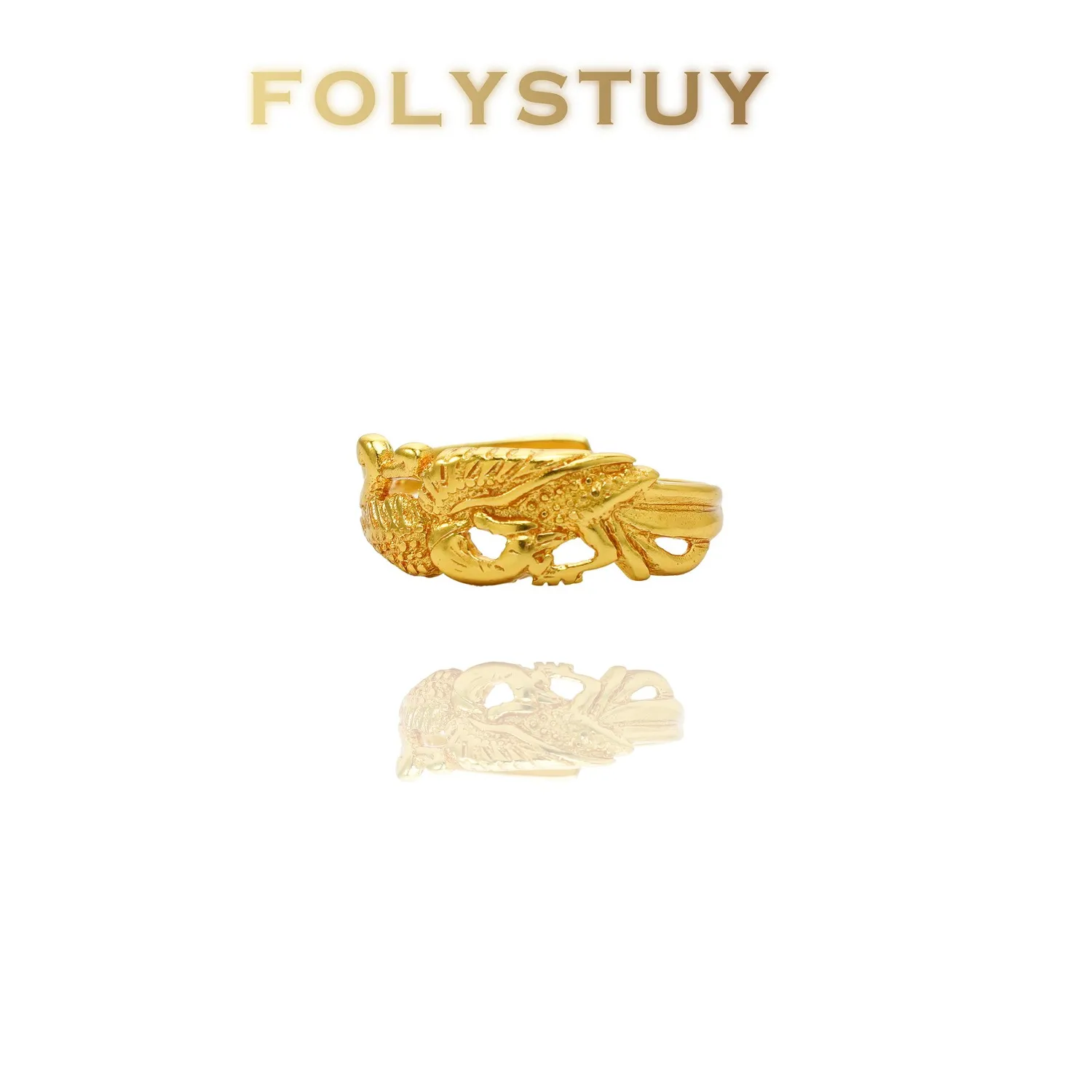 Authentic Celestial Harmony Dragon And Phoenix Gold- Plated Talisman Ring