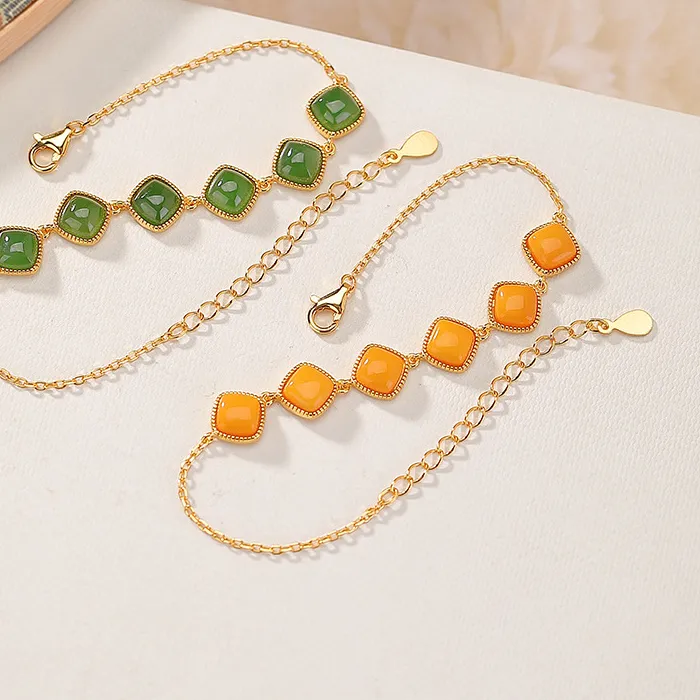 Authentic The Golden Rhombus Of Harmony Sacred Jade And Amber Talisman Bracelet