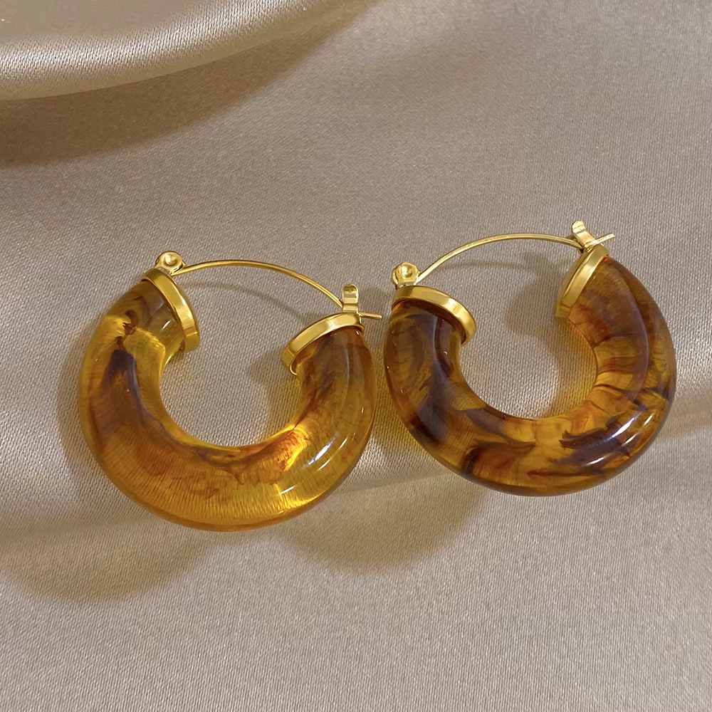 Authentic Amber Halo Gold- Plated C- Shape Talisman Of Daily Serenity