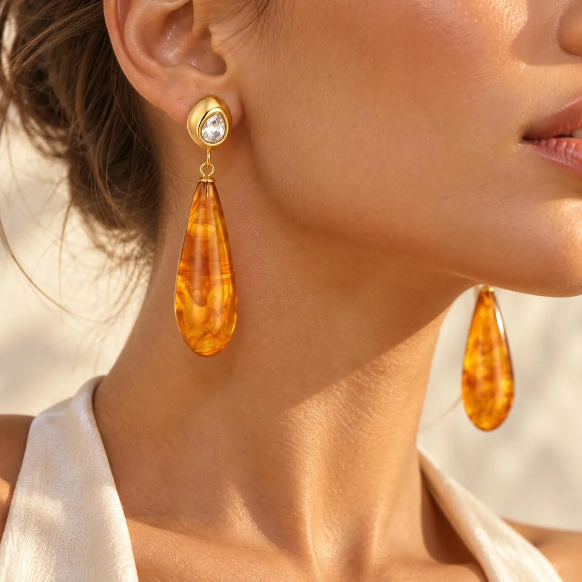 Authentic Golden Sun Tears Resin Talisman Earrings