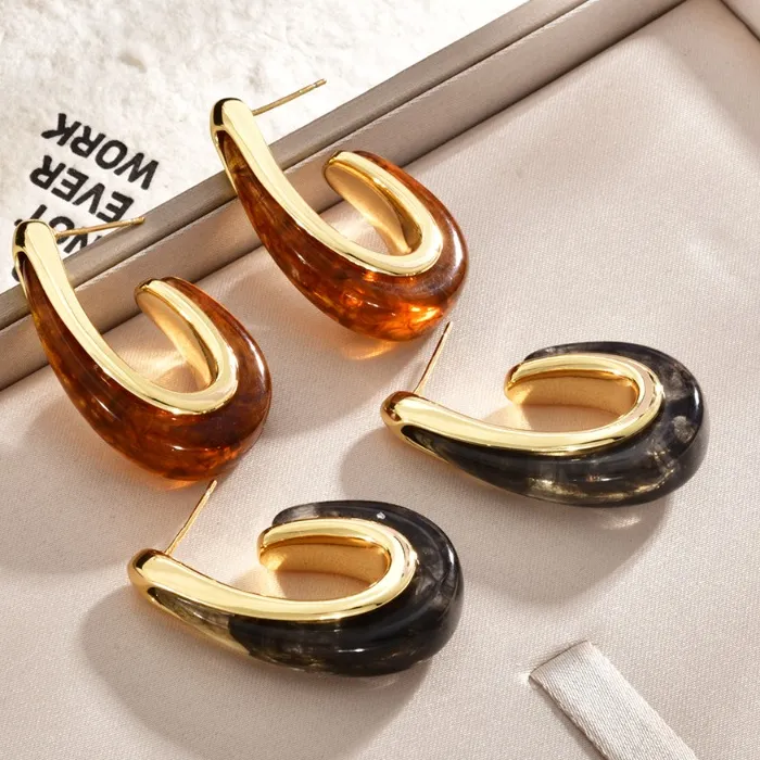 Authentic Talisman Of The Golden Crescent 18K Gold- Plated Amber Resin Earrings