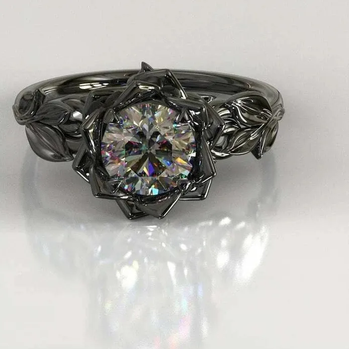 Authentic Gothic Black Lotus 2 Carat Moissanite Enchantment Ring