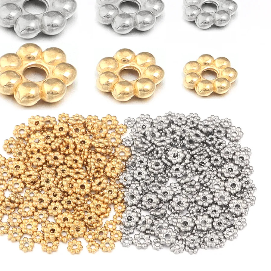 Authentic 10-20Pcs 4/5/6mm Stainless Steel Spacer Beads Gold Color Snowflake Loose Bulk Beads For DIY Charms Bracelet Necklace Accessories