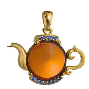 The Alchemist Brew Gold- Plated Amber Teapot Talisman