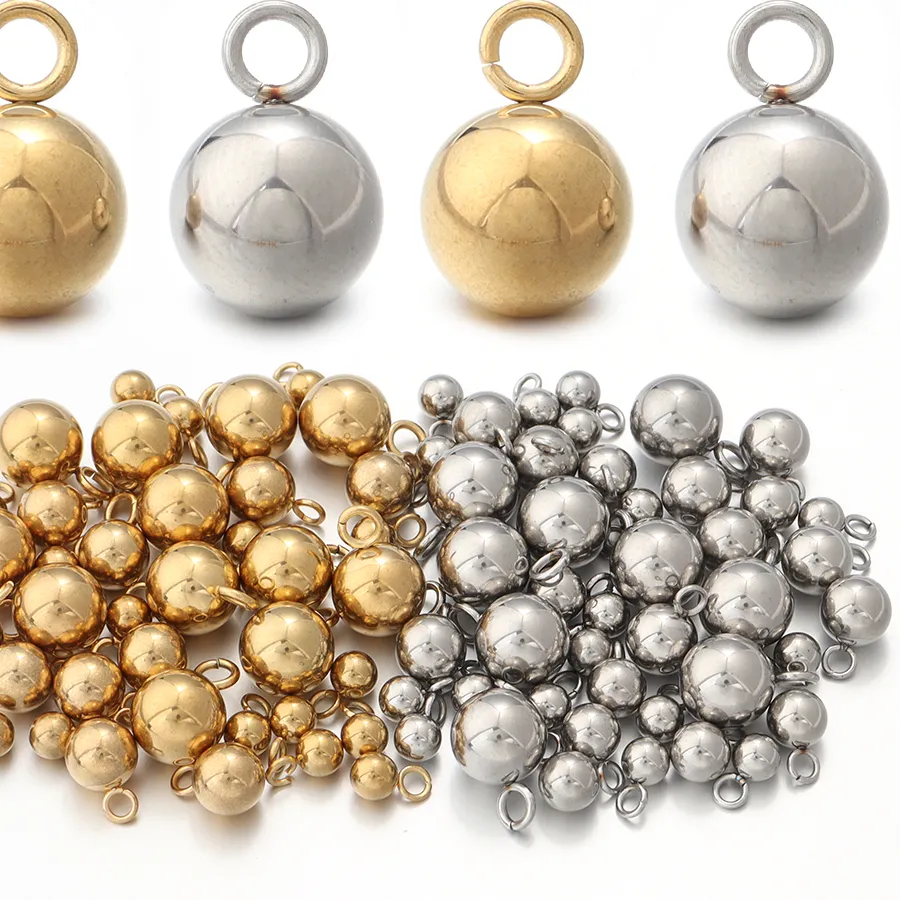 Authentic 10-20pcs Stainless Steel Solid Ball Charms Gold Steel Color Round Pendants For Jewelry Making DIY Bracelets Necklace Accessories