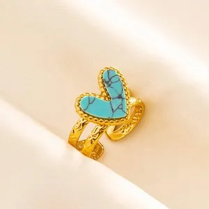 Turquoise Ring Gold Plated Open Sun Heart Size 8- 10
