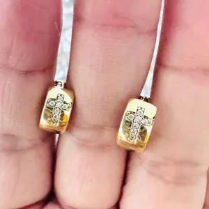 Authentic Celestial Cross Pavé Huggie Hoops In Radiant 18K Gold Plate