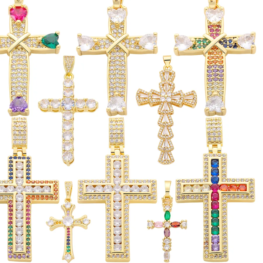 Authentic Juya Handmade Talisman Prayer Religious Jewelry Making DIY 18K Real Gold Plated Creative Christian Cross Charms Supplies
