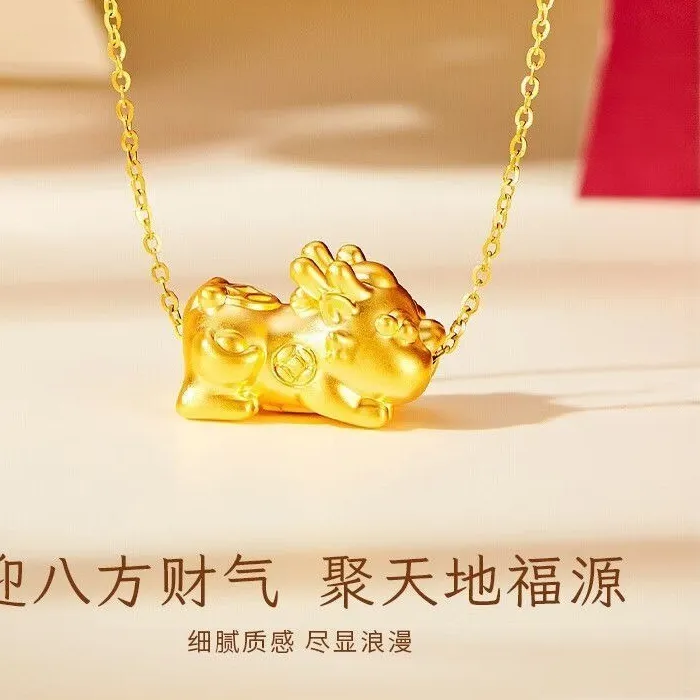 Authentic Gold Plated Ruyi And Pi Xiu Baby Necklace Design Valentine Day For Girlfriend Lucky Talisman