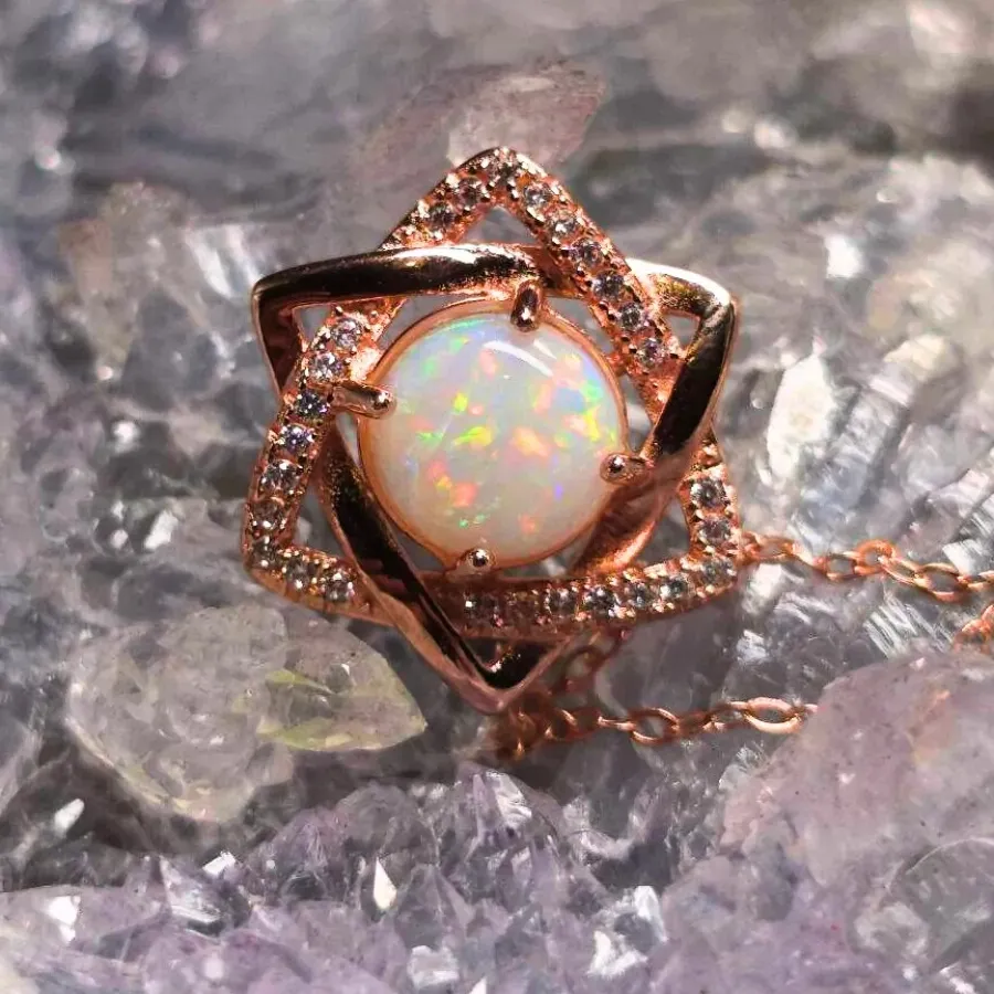 Authentic The Celestial Aurora Pendant In Rose Gold And Natural Opal