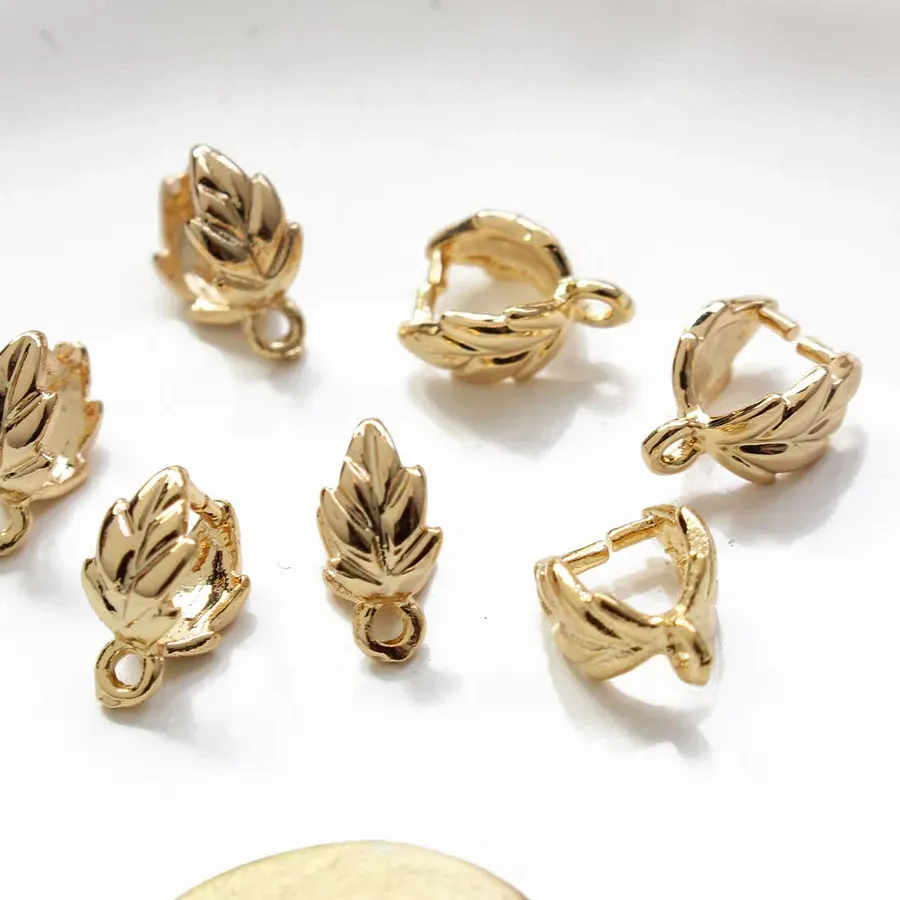 Authentic 10PCS 18 K gold plated leaf shaped melon seed buckle DIY bracelet necklace as jewelry accessories material