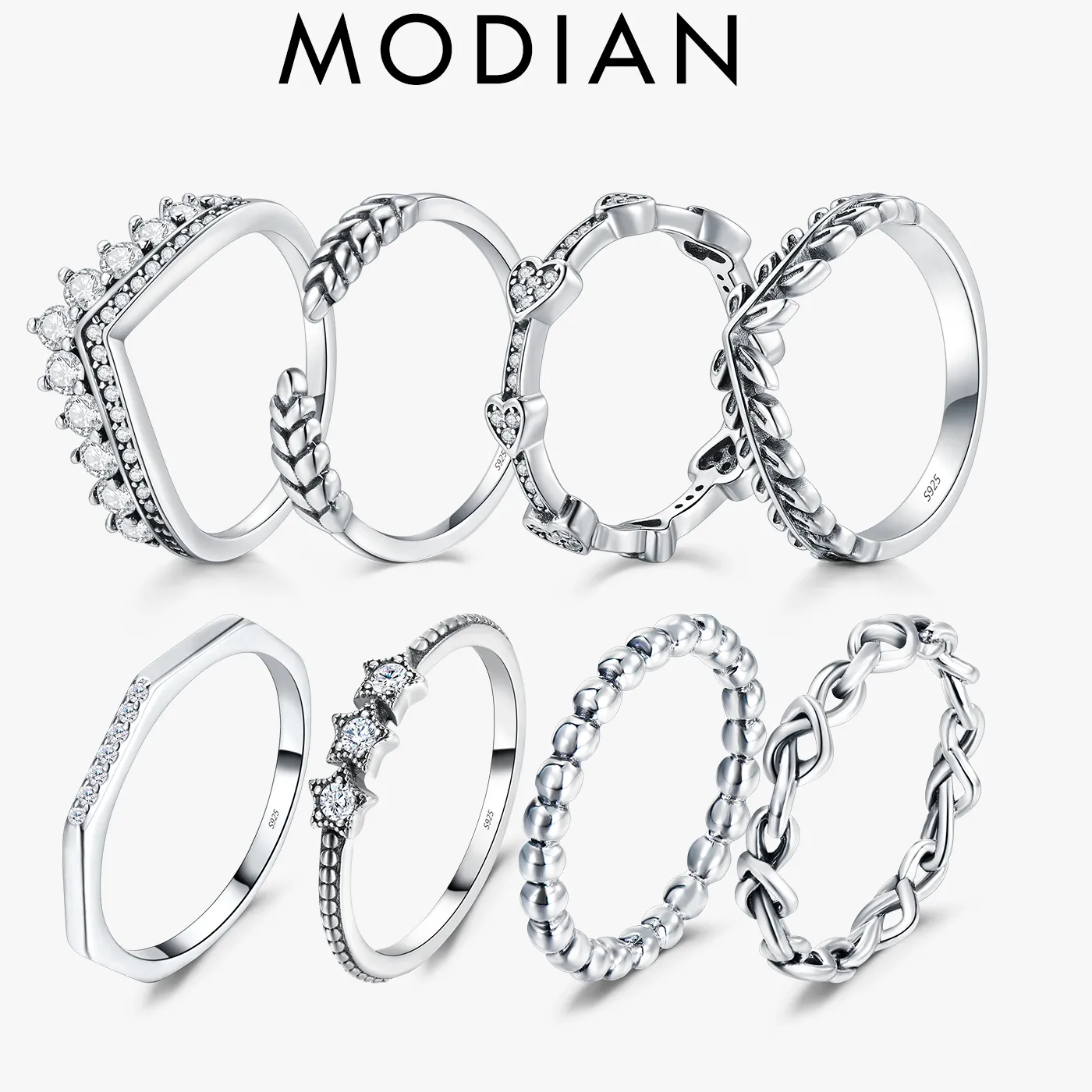 Authentic Modian Silver Gold Rose Shining Rings for Women 100% 925 Sterling Silver Stackable Finger Ring Wedding Statement Jewelry