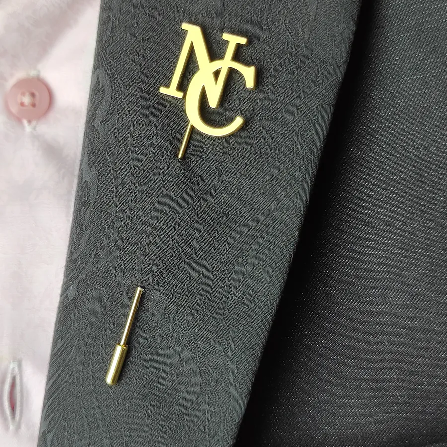 Authentic Custom Lapel Pins Men Brooch Letter Vintage Brooch Silver Rose Gold Wedding Jewelry
