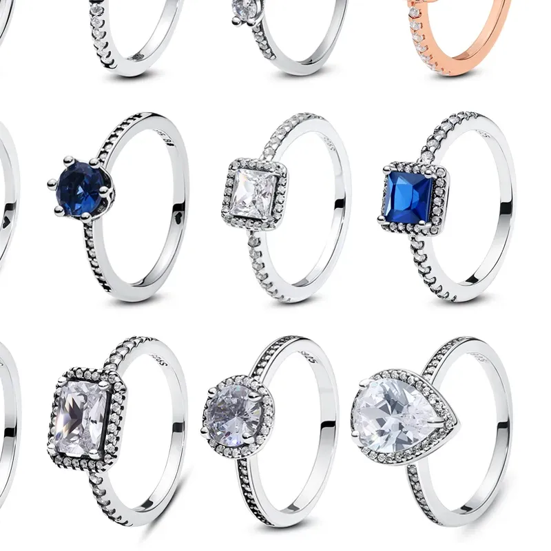 Authentic Original 925 Sterling Silver Rings For Women Crown Crystals Rose Gold Engagement Wedding Stacking Ring Jewelry Love