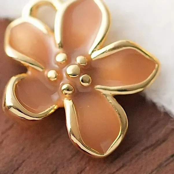 Authentic Copper Plated Gold Elegant Five-Petal Flower Drip Oil Flower Pendant Charms For Jewelry Making DIY Bracelet Accessories Findings
