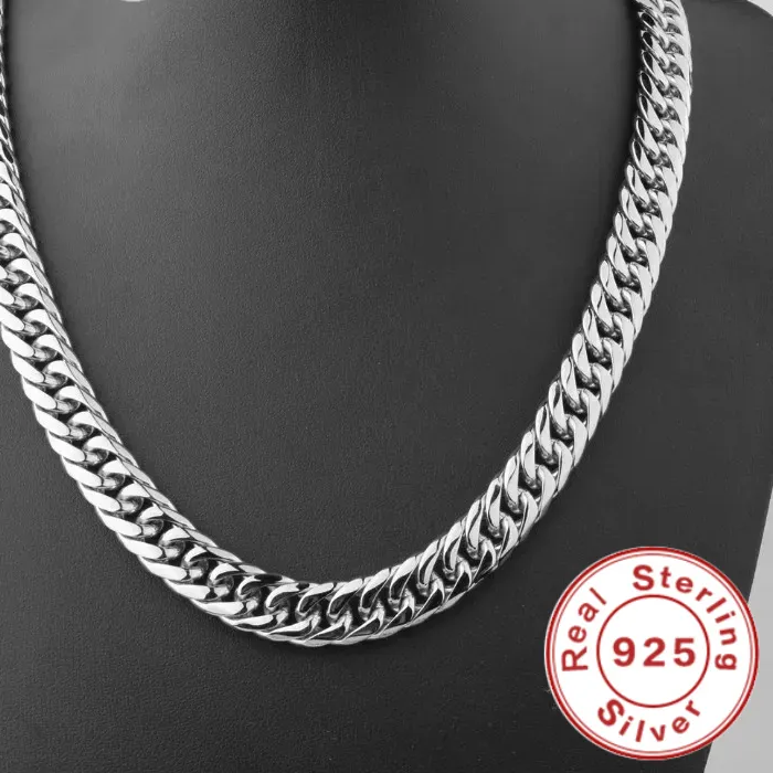 Authentic 925 Sterling Silver 45-60cm 10mm Cuban Chain Necklace For Man Fashion Jewelry Trend Personality Hip Hop Trendsetter Accessories