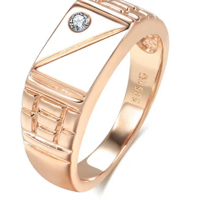Authentic Kinel Hot Fashion Glossy Men Ring 585 Rose Gold Simple Square Natural Zircon Ring For Women High Quality Daily Fine Jewelry