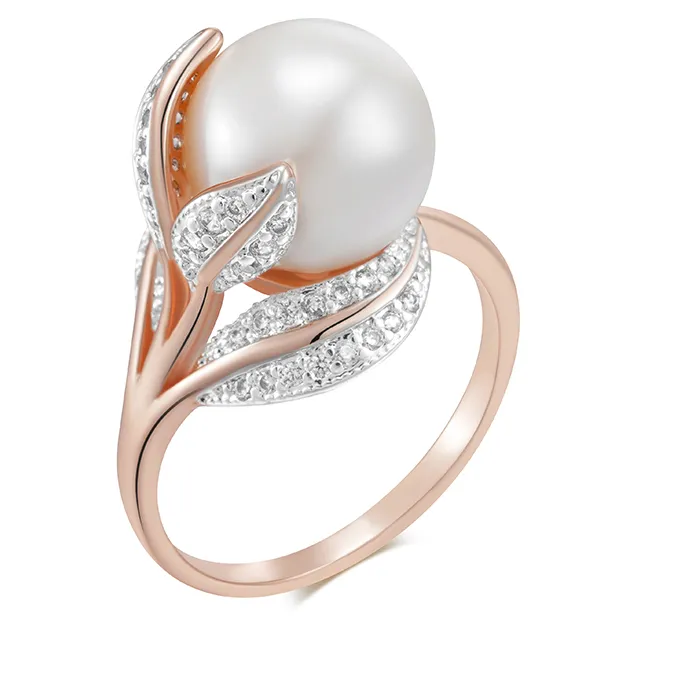 Authentic Wbmqda White Big Pearl Rings For Women 585 Rose Gold Color Luxury Wedding Zircon Jewelry Gifts