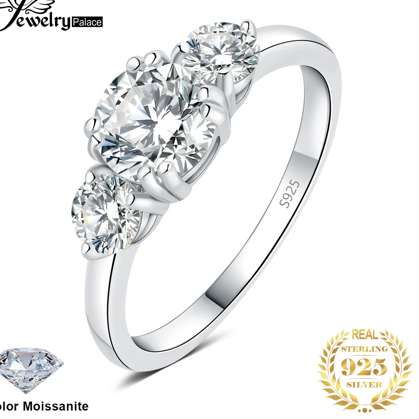 Authentic JewelryPalace Moissanite D Color 1.4ct 925 Sterling Silver 3 Stone Wedding Engagement Ring for Woman Yellow Rose Gold Plated