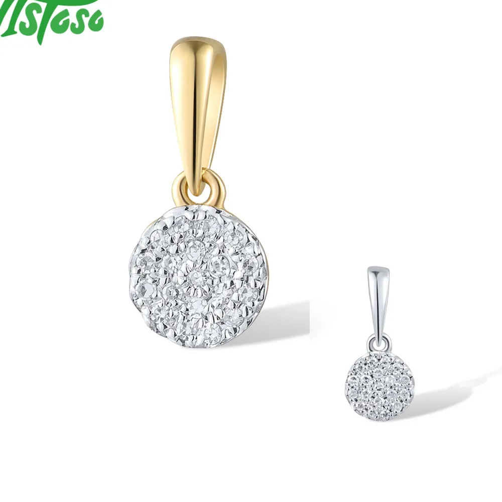 Authentic VISTOSO Gold Pendants For Women Authentic 14K 585 Yellow Gold Small Round Circle Sparkling Diamond Necklace Pendant Fine Jewelry