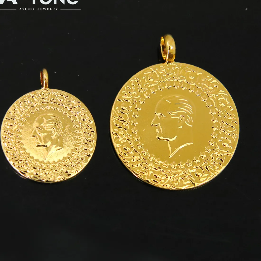 Authentic 10pcs Gold Plated Coins Pendant 21k Gold Color Turkish Lira Customize Necklace Bracelet Parts Dubai Islamic Vintage Jewelry